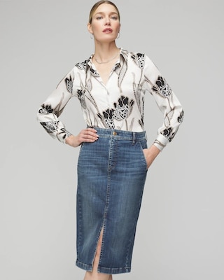 【in a row】Teddy denim midi skirt Denim Midi Skirt | White House Black Market